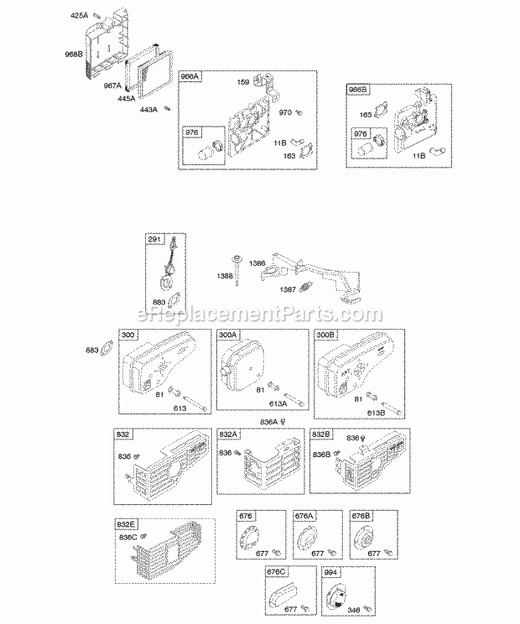 Air Cleaner Exhaust System Diagram and Parts List for 12H812-2320-B1  Briggs and Stratton Engine